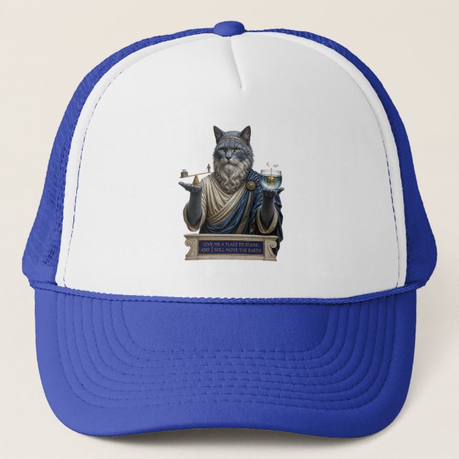 Russian Blue Archimedes Cat Trucker Hat (Front)