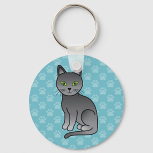 Russian Blue Breed Cartoon Cat Design Keychain