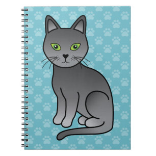 Russian Blue Breed Cat Cartoon Illustration Notebook