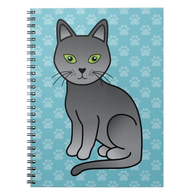 Russian Blue Breed Cat Cartoon Illustration Notebook (Front)