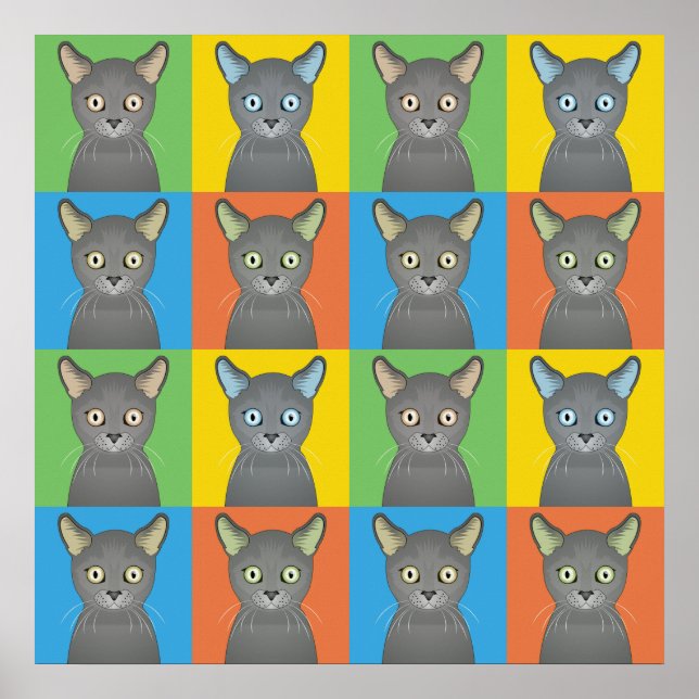Russian Blue Cat Cartoon Pop-Art Poster (Front)