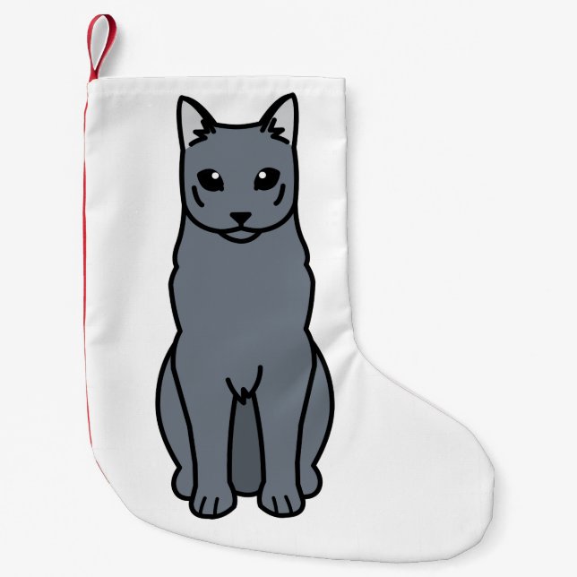 Russian Blue Cat Cartoon Small Christmas Stocking (Front)