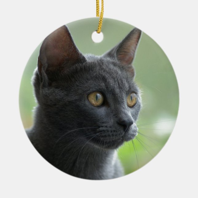 Russian Blue Cat Ceramic Ornament (Front)