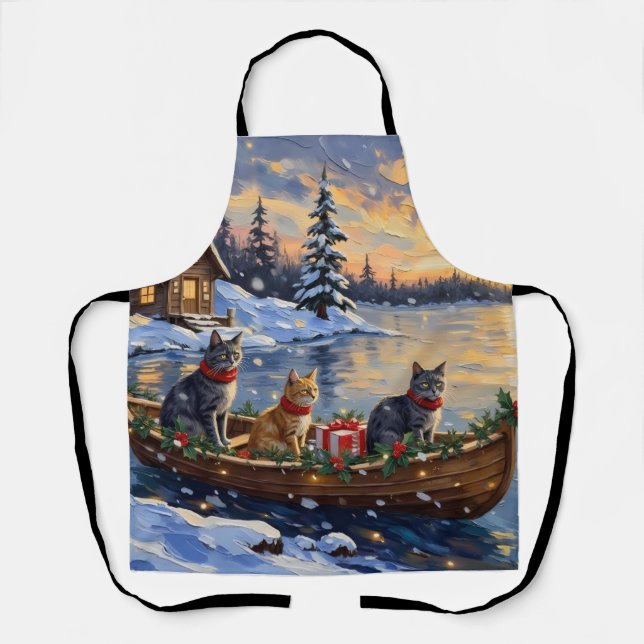 Russian Blue Cat Christmas Boat Holiday Apron (Front)