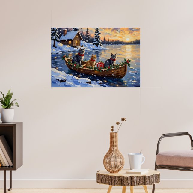 Russian Blue Cat Christmas Boat Holiday Poster (Living Room 3)