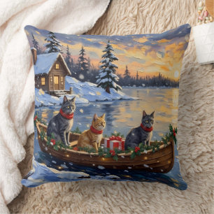 Russian Blue Cat Christmas Boat Holiday Throw Pillow