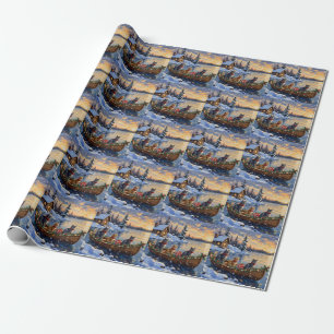 Russian Blue Cat Christmas Boat Holiday Wrapping Paper