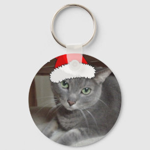 Russian Blue Cat Christmas Keychain