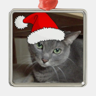 Russian Blue Cat Christmas Metal Ornament