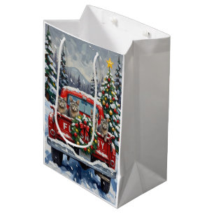 Russian Blue Cat Christmas Red Truck Holiday Medium Gift Bag