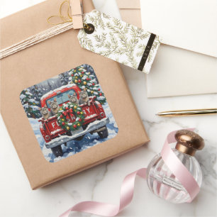 Russian Blue Cat Christmas Red Truck Holiday Square Sticker