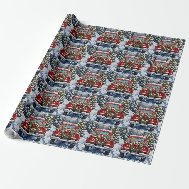 Russian Blue Cat Christmas Red Truck Holiday Wrapping Paper (Unrolled)