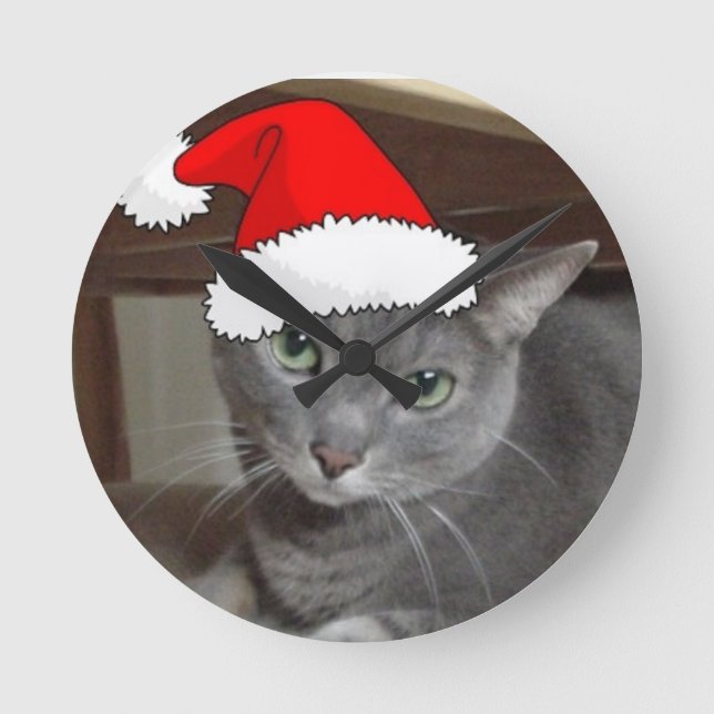 Russian Blue Cat Christmas Round Clock (Front)