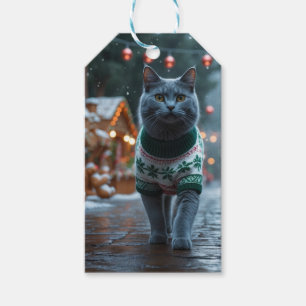 Russian Blue Cat Christmas Snow Holiday  Gift Tags