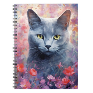 Russian Blue cat colorful watercolor artwork Notebook