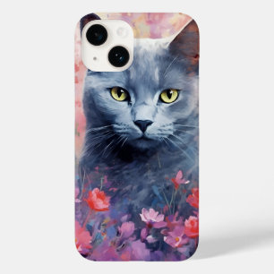 Russian Blue cat colourful watercolor artwork Case-Mate iPhone 14 Case