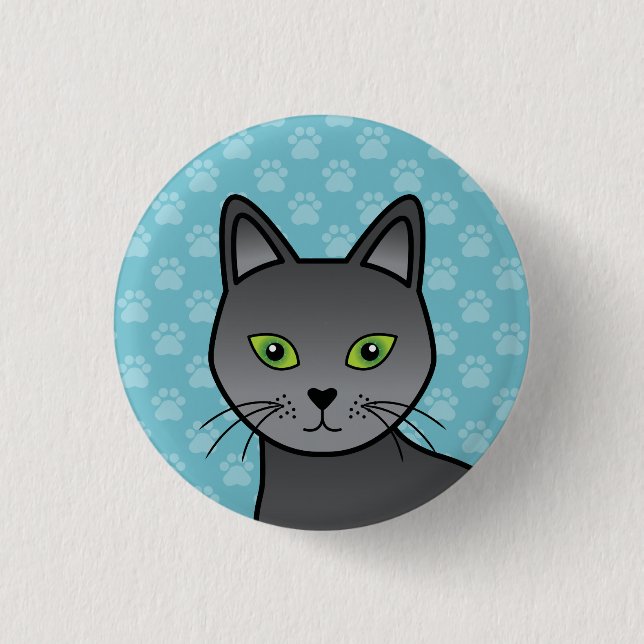 Russian Blue Cat Illustration Face Close-Up 1 Inch Round Button (Front)
