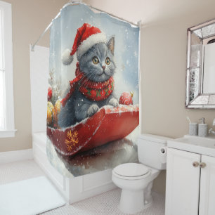 Russian Blue Cat in Sledge Let it Snow Christmas