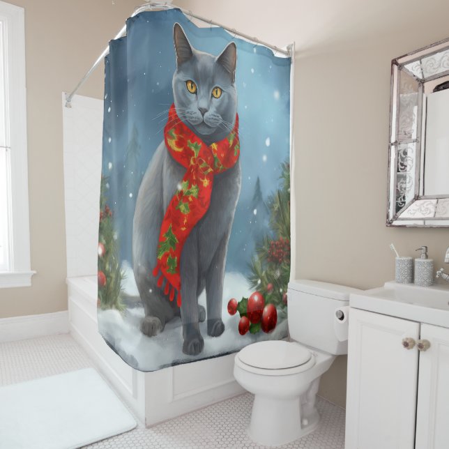 Russian Blue Cat in Snow Christmas (In Situ)