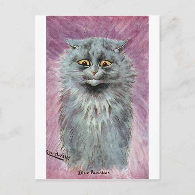 Russian Blue Cat, Louis Wain Postcard (Front)