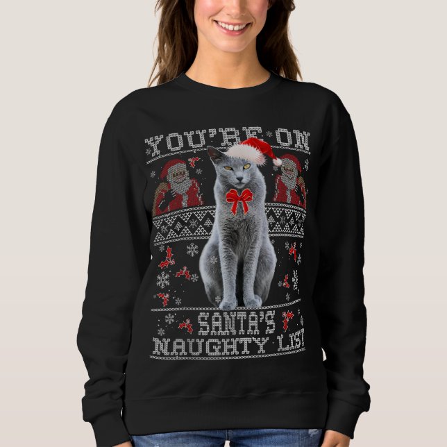 Russian Blue Cat Lover Xmas Ugly Sweater (Front)