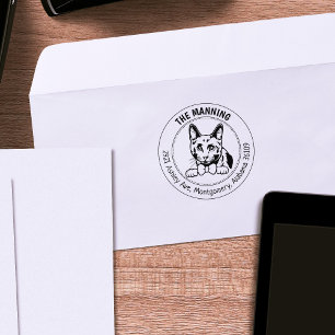 Russian Blue Cat Return Address Rubber Stamp