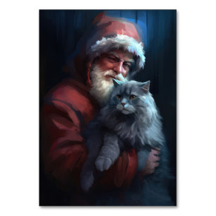 Russian Blue Cat Santa Claus Festive Christmas Table Number