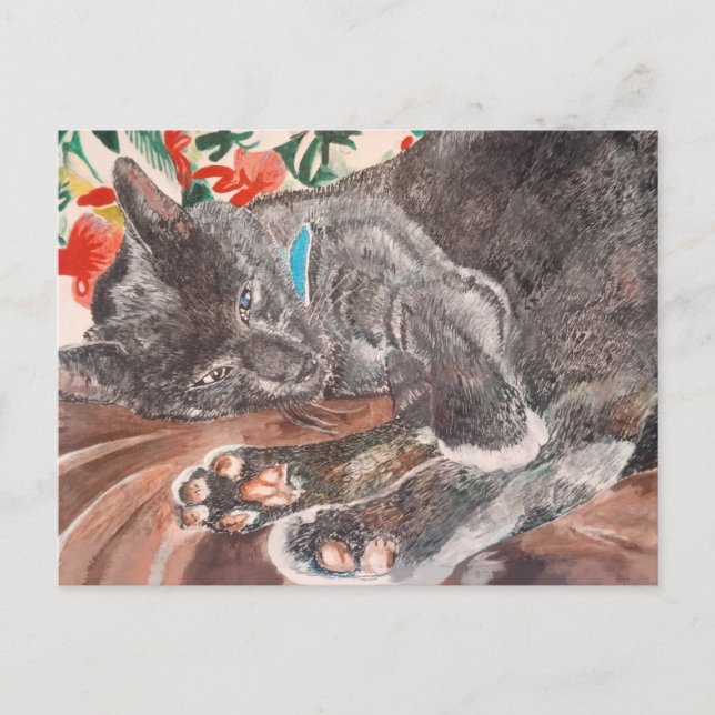 Russian Blue cat shorthair cats grey English Postcard (Front)