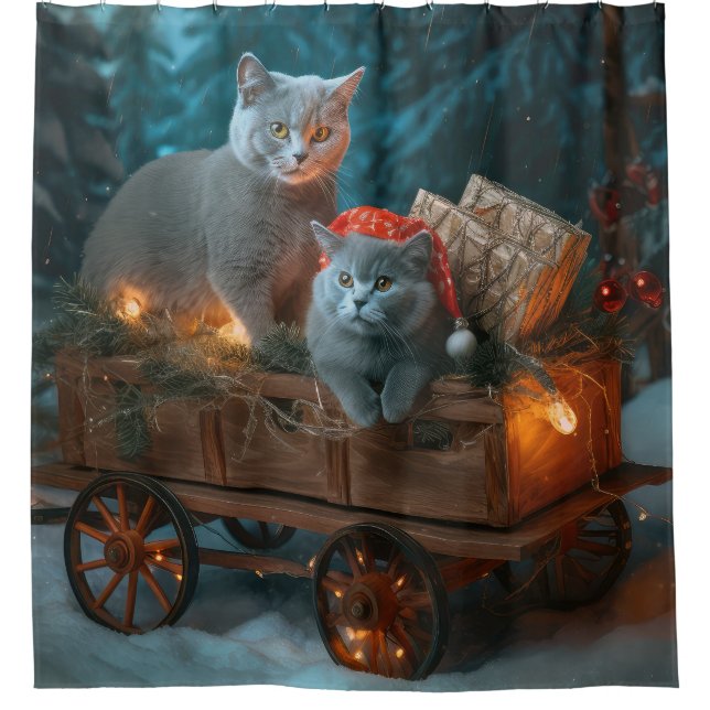 Russian Blue Cat Snowy Sleigh Christmas Decor (Front)