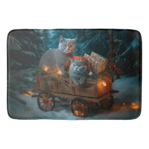 Russian Blue Cat Snowy Sleigh Christmas Decor Bath Mat