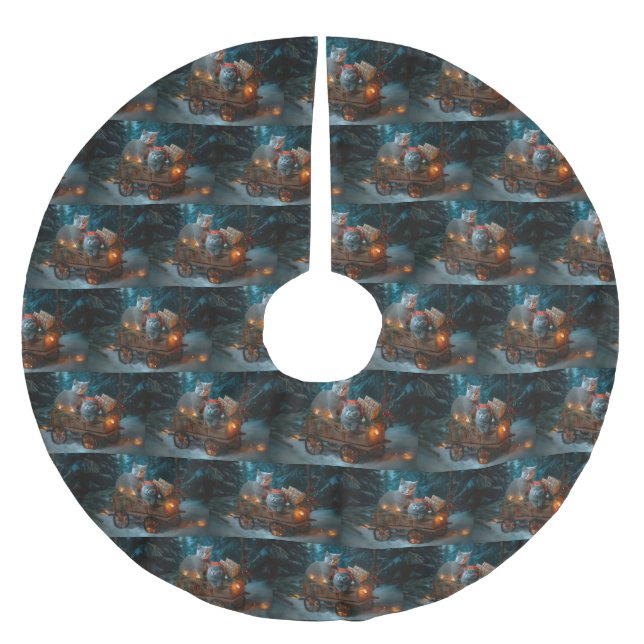 Russian Blue Cat Snowy Sleigh Christmas Decor Brushed Polyester Tree Skirt (Front)