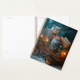 Russian Blue Cat Snowy Sleigh Christmas Decor Planner