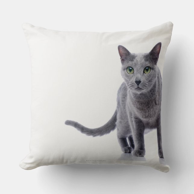 Russian Blue Cat Throw Pillow (Front)