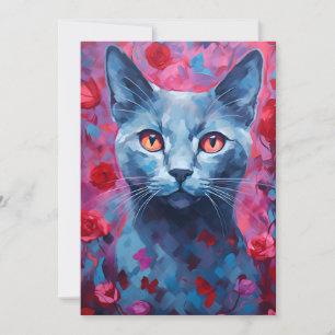 Russian Blue cat Valentine's day  Holiday Card