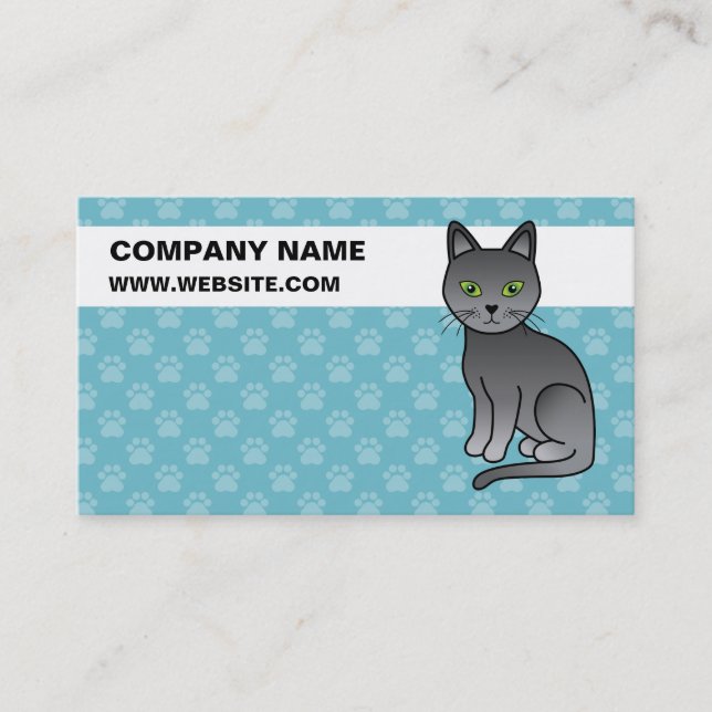 Russian Blue Cat With Custom Business Information Card (Front)