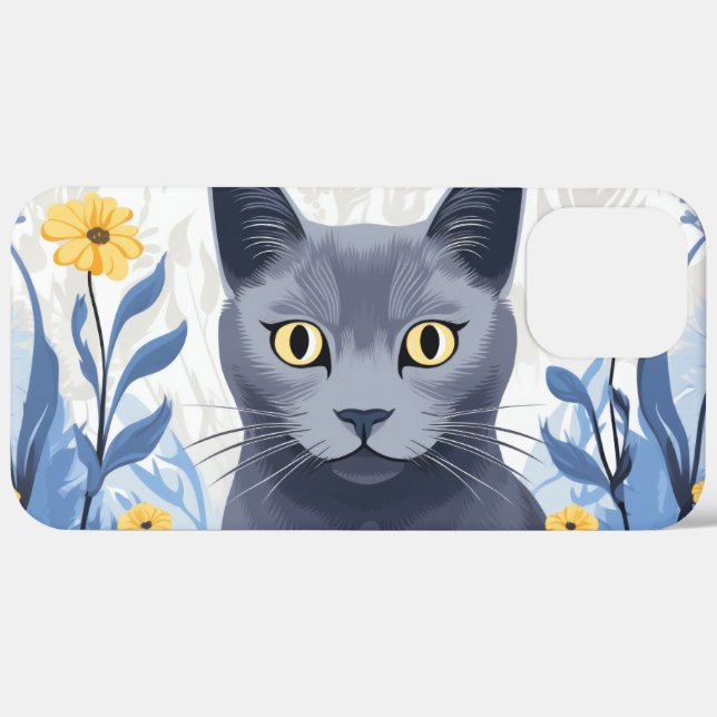 Russian Blue Cat Yellow Flowers Case-Mate iPhone Case (Back (Horizontal))