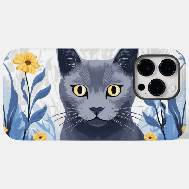 Russian Blue Cat Yellow Flowers Case-Mate iPhone Case (Back (Horizontal))