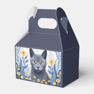 Russian Blue Cat Yellow Flowers Favor Box