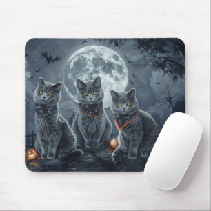 Russian Blue Cats Halloween Spooky Mouse Pad