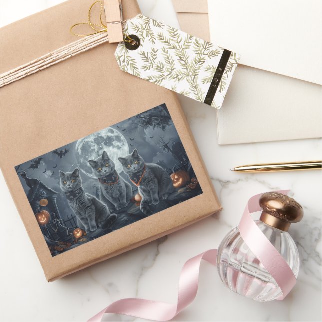 Russian Blue Cats Halloween Spooky Sticker (Gifting)