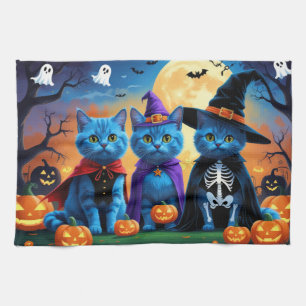 Russian Blue Cats Pumpkin Halloween Funny Kitchen Towel