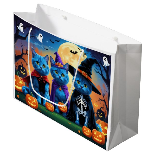 Russian Blue Cats Pumpkin Halloween Funny  Large Gift Bag (Front Angled)