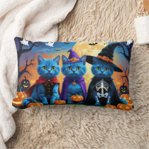 Russian Blue Cats Pumpkin Halloween Funny  Lumbar Pillow