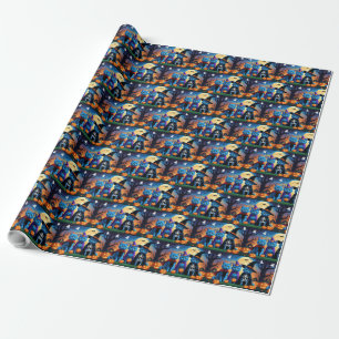 Russian Blue Cats Pumpkin Halloween Funny Wrapping Paper