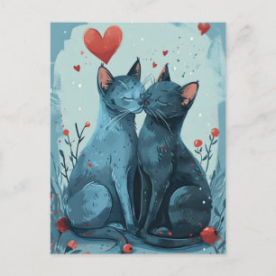Russian Blue cats Valentine's day  Postcard