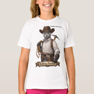 Russian Blue Cowboy Cat – Building Freedom T-Shirt