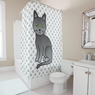 Russian Blue Cute Cartoon Cat Illustration & Paws
