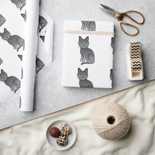 Russian Blue Cute Cartoon Cat Pattern Wrapping Paper (Crafts)