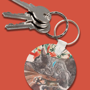 Russian Blue gray cat English shorthair cats Key R Keychain