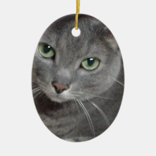 Russian Blue Grey Cat Ceramic Ornament